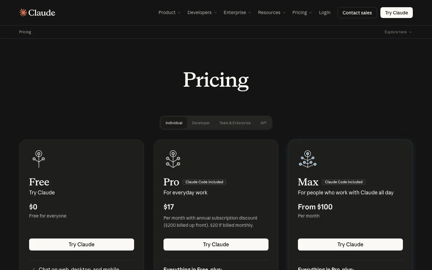 Claude pricing page, 19 September 2026, with Claude Code included on Pro and Max