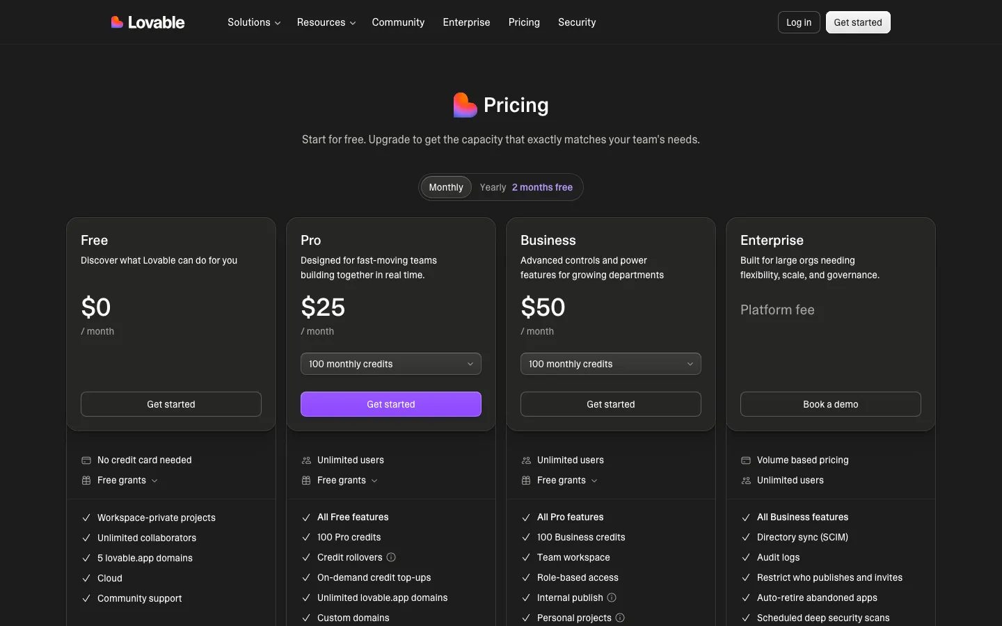 Lovable pricing page, 19 September 2026
