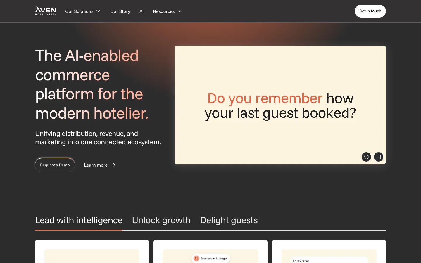 Aven Hospitality homepage, captured 15 September 2026, the new home of the SynXis booking engine