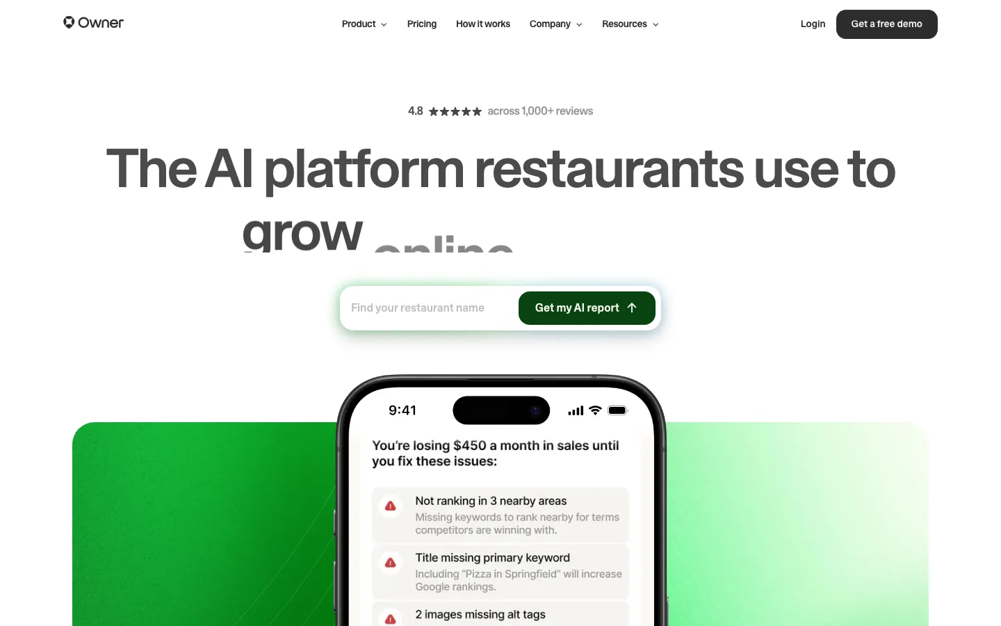 Owner.com homepage, captured 8 September 2026