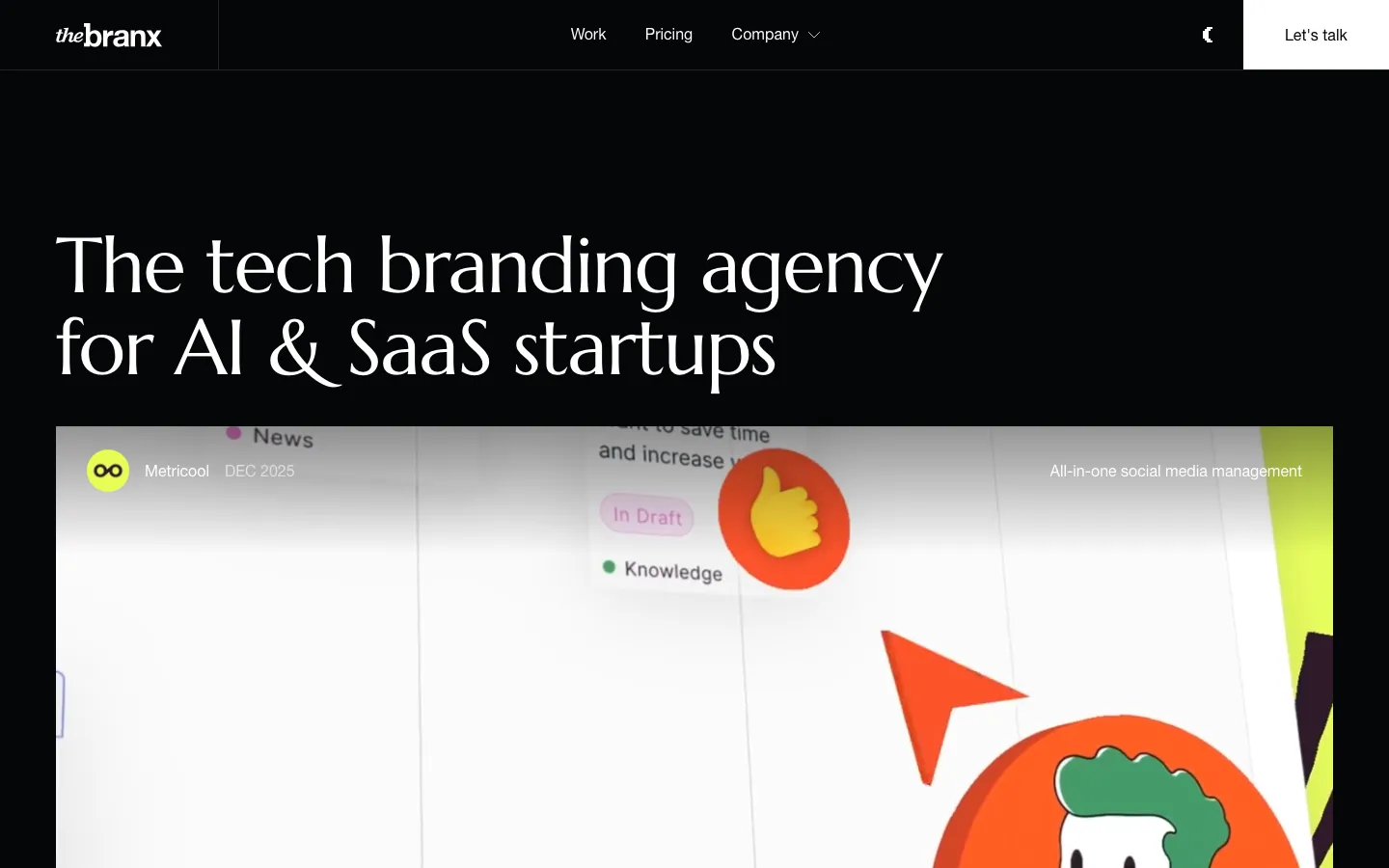 The Branx homepage, captured 25 September 2026: The tech branding agency for AI and SaaS startups