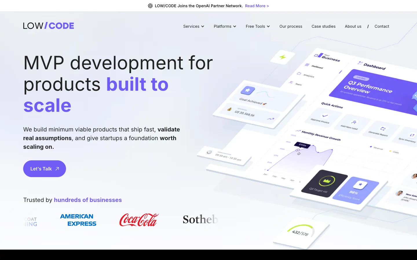 LowCode Agency MVP development page, captured 24 September 2026: MVP development for products built to scale