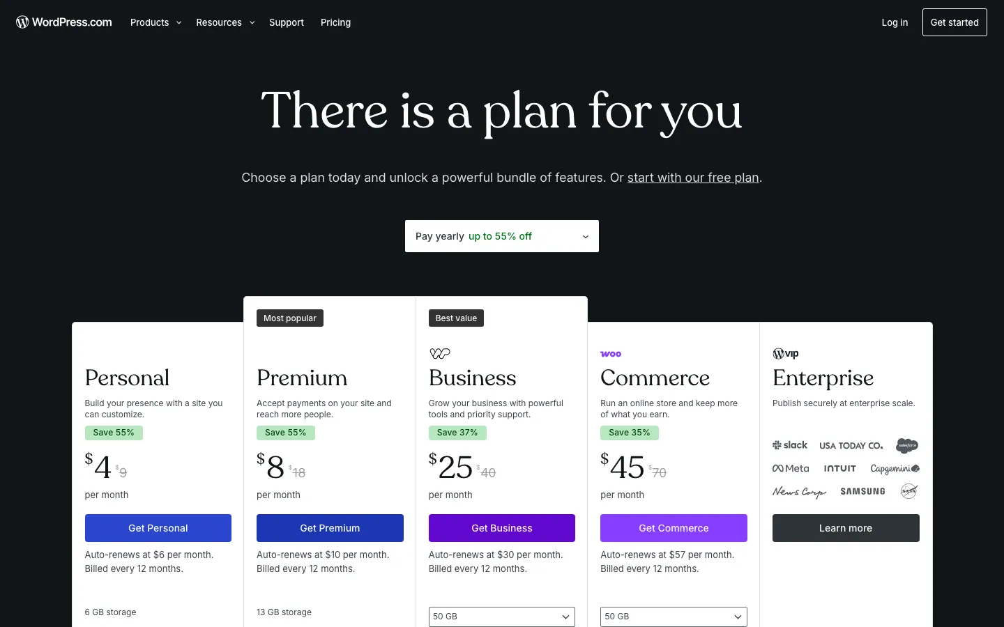 WordPress.com pricing page, captured 8 September 2026