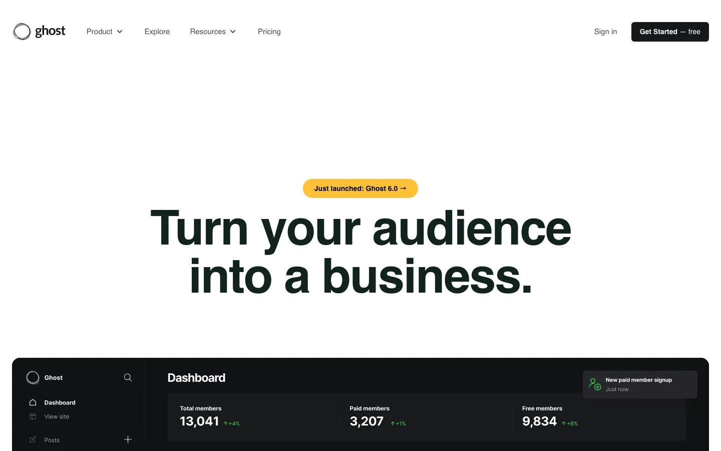 Ghost homepage, captured 9 September 2026