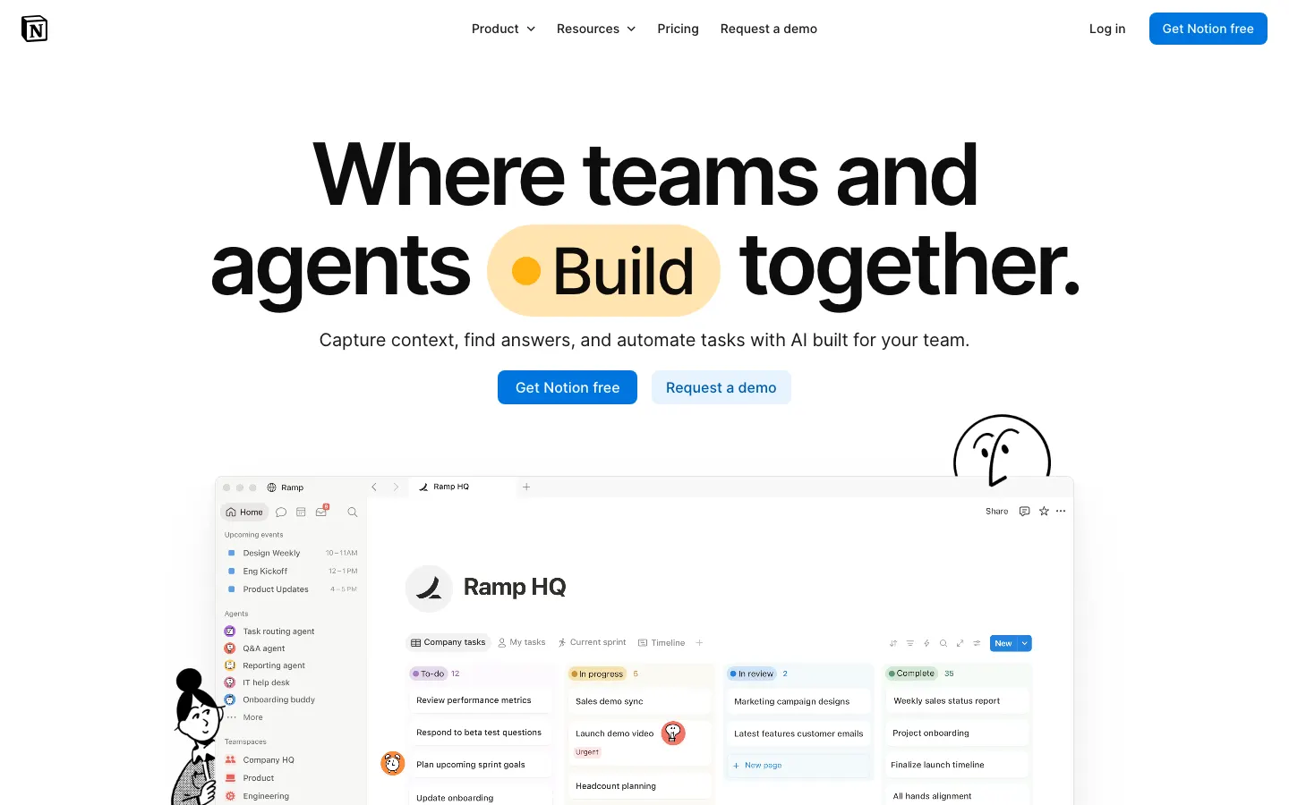 Notion's homepage on 15 September 2026: Where teams and agents build together