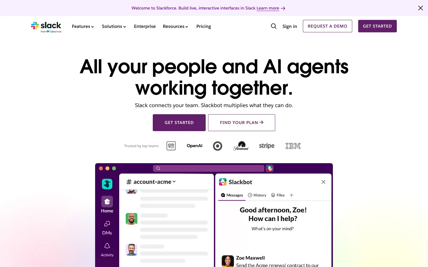 Slack's homepage on 15 September 2026: All your people and AI agents working together