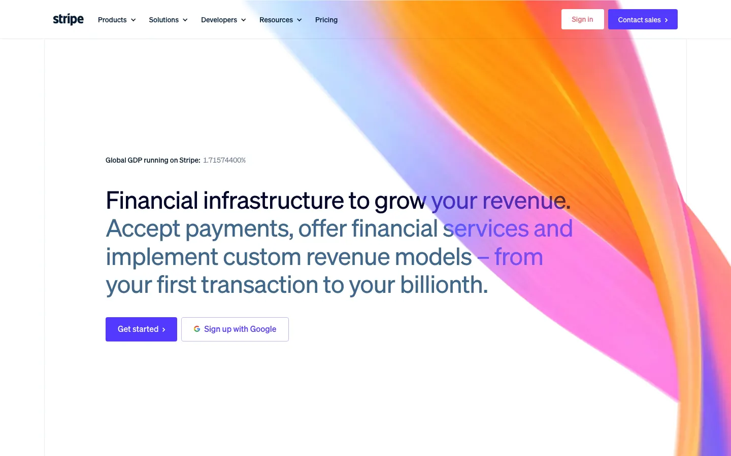 Stripe's homepage on 15 September 2026: Financial infrastructure to grow your revenue