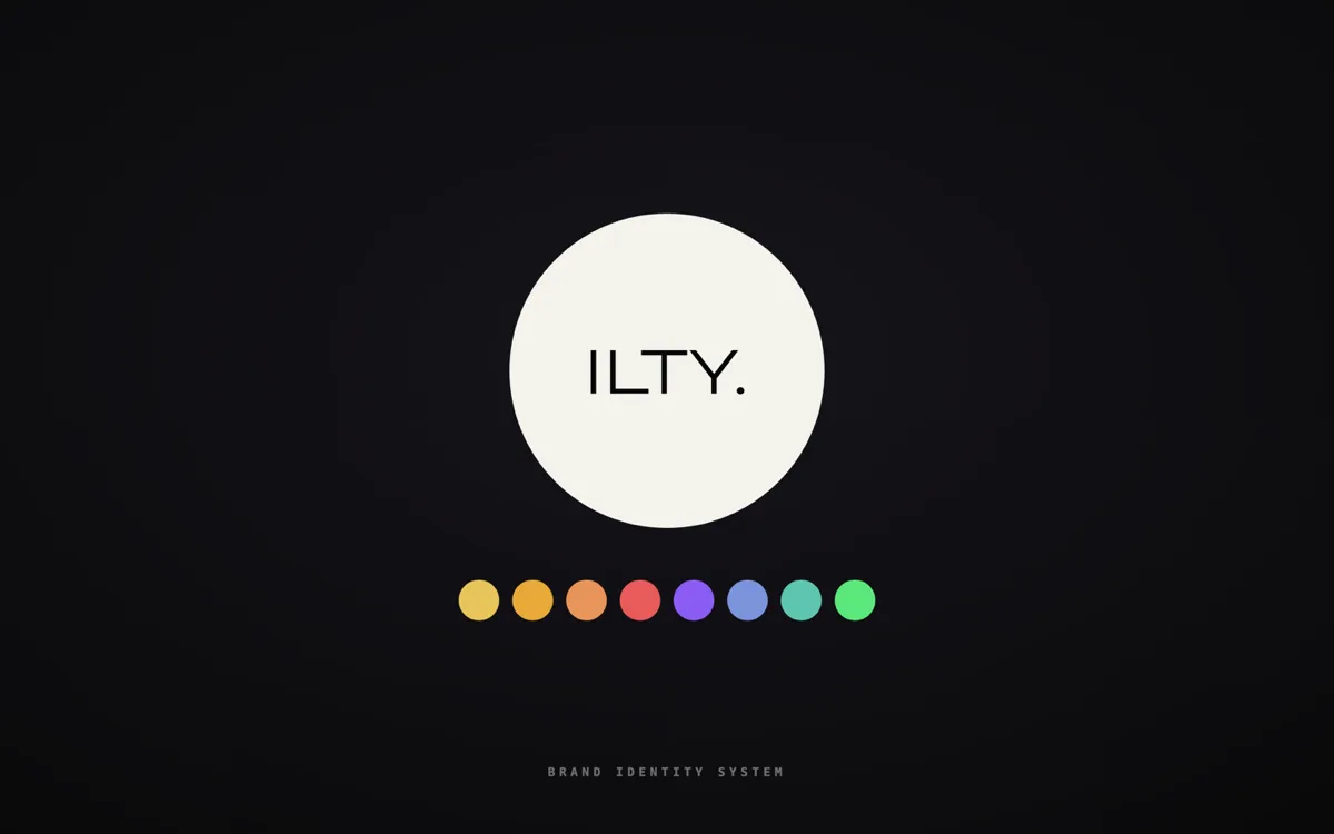 ILTY: a name that is a sentence, I Listen To You, shown as the circular brand mark above its color palette