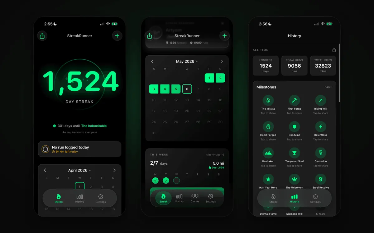 Streak Runner, a running streak tracker with HealthKit and widgets, live on the App Store since March 2026