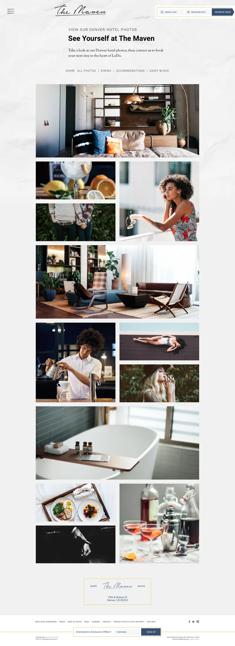 The Maven gallery page as designed: a masonry grid of local artwork and property photography