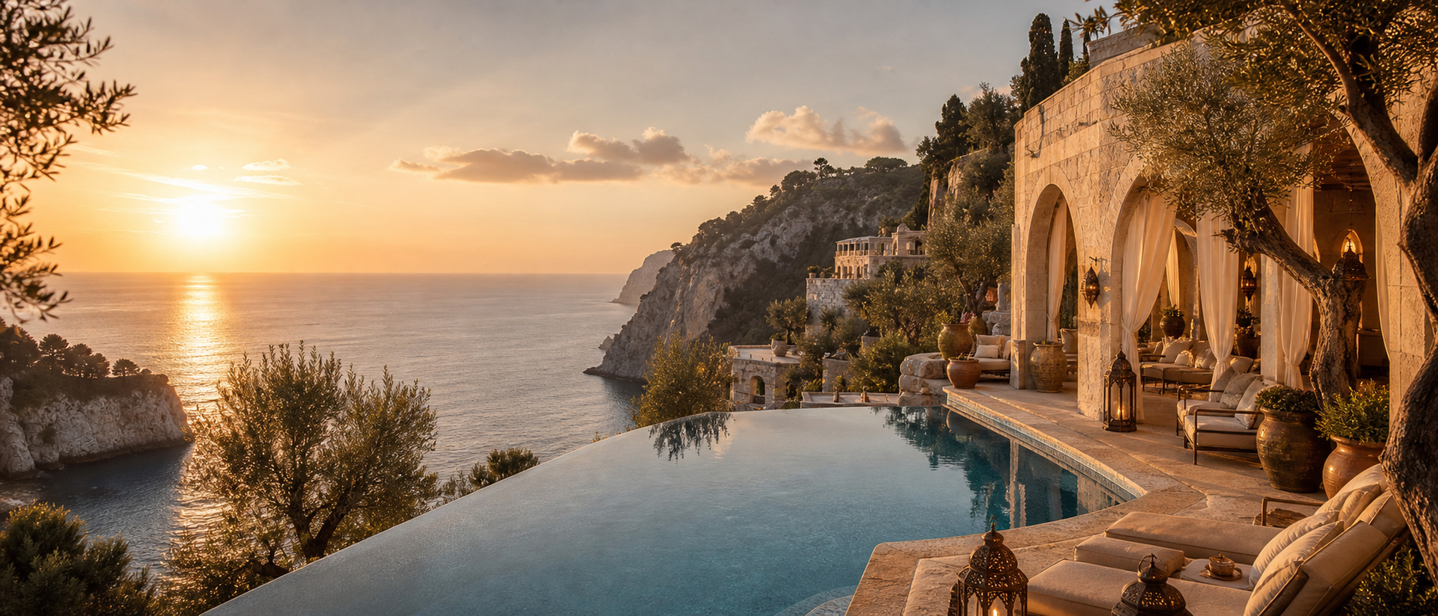 Aurelia at golden hour, an infinity pool over the sea
