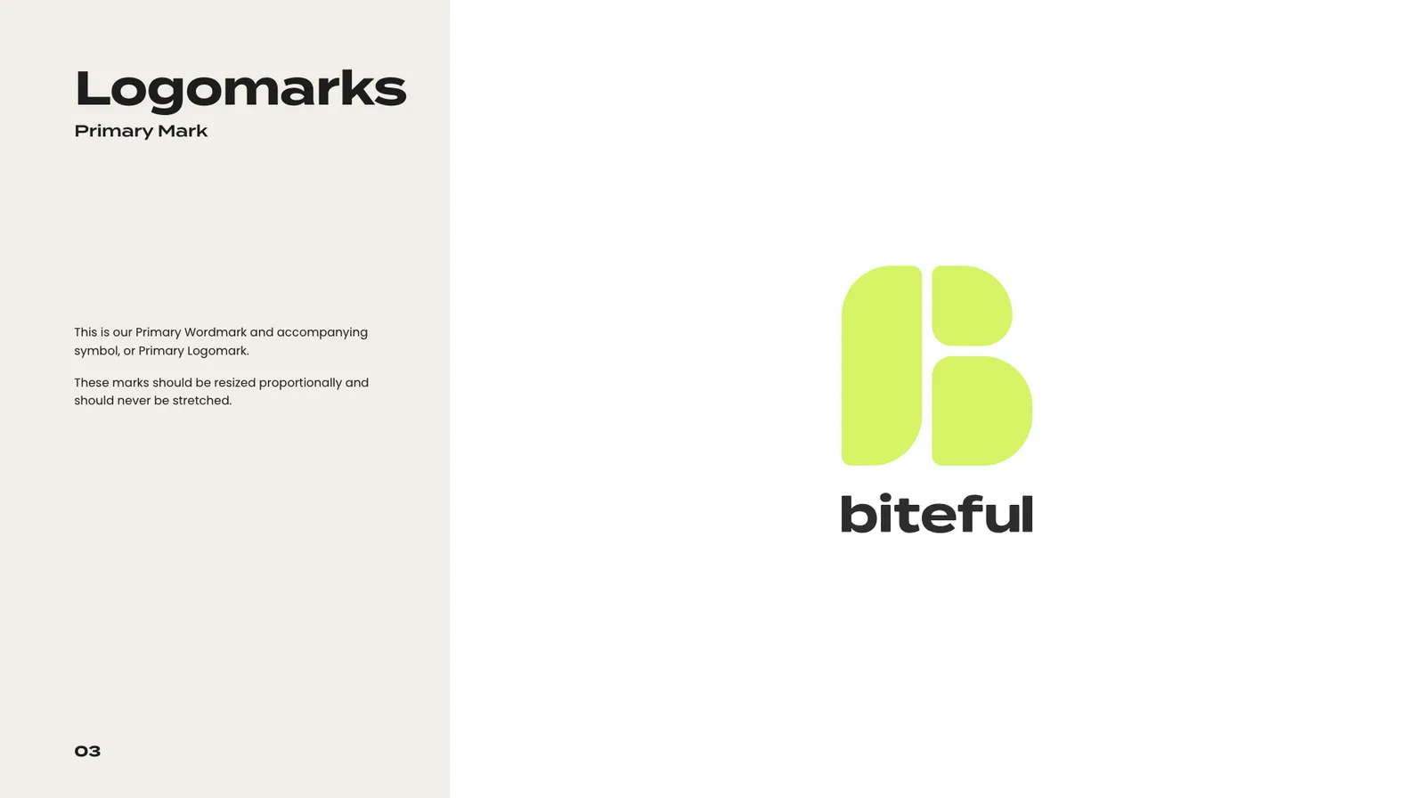 Biteful brand guidelines, page 03: Primary mark