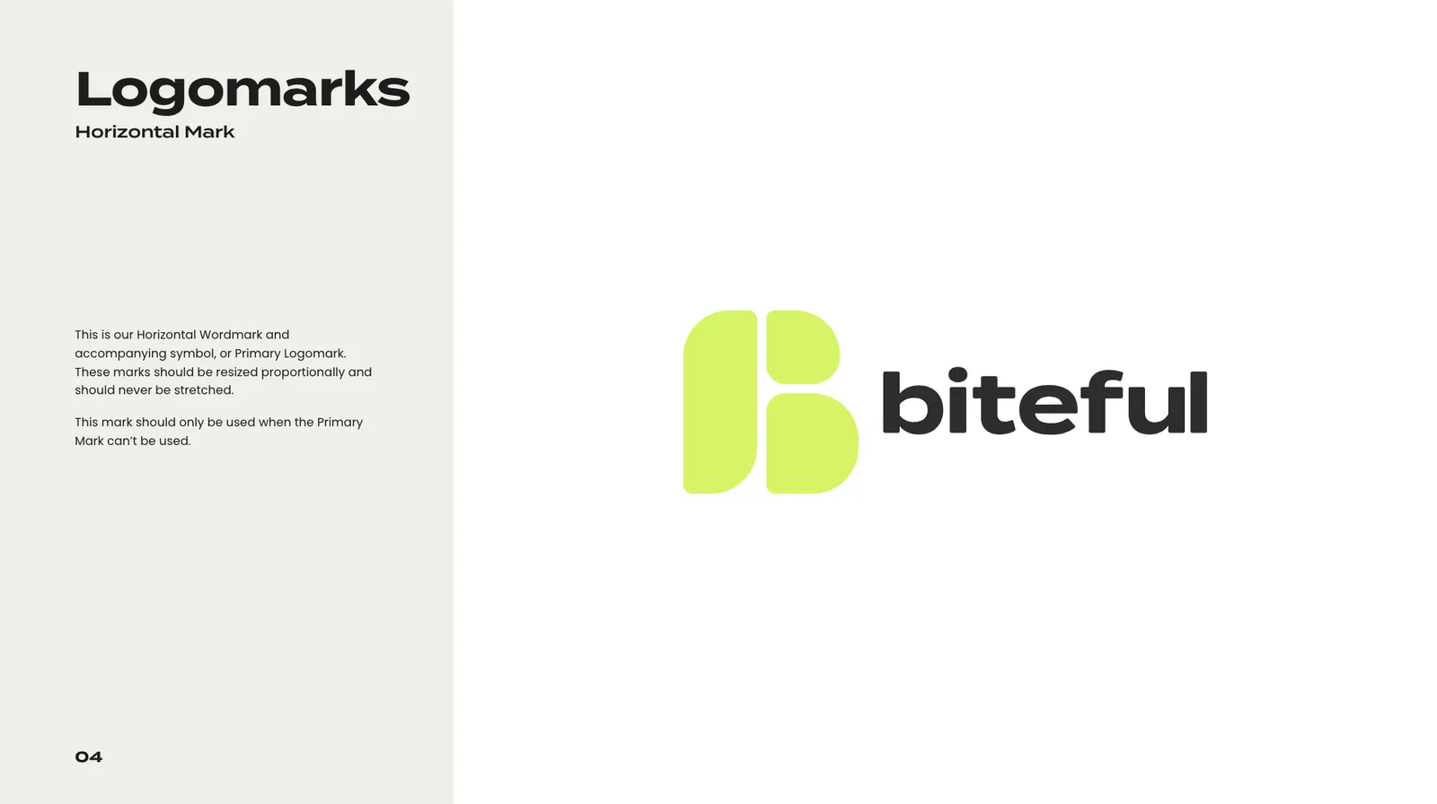 Biteful brand guidelines, page 04: Horizontal mark