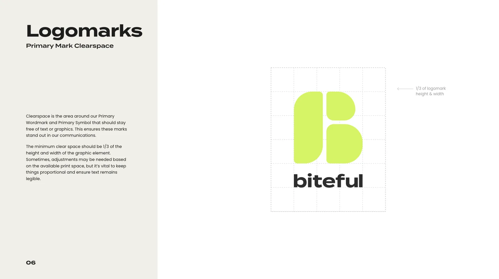 Biteful brand guidelines, page 06: Primary clearspace