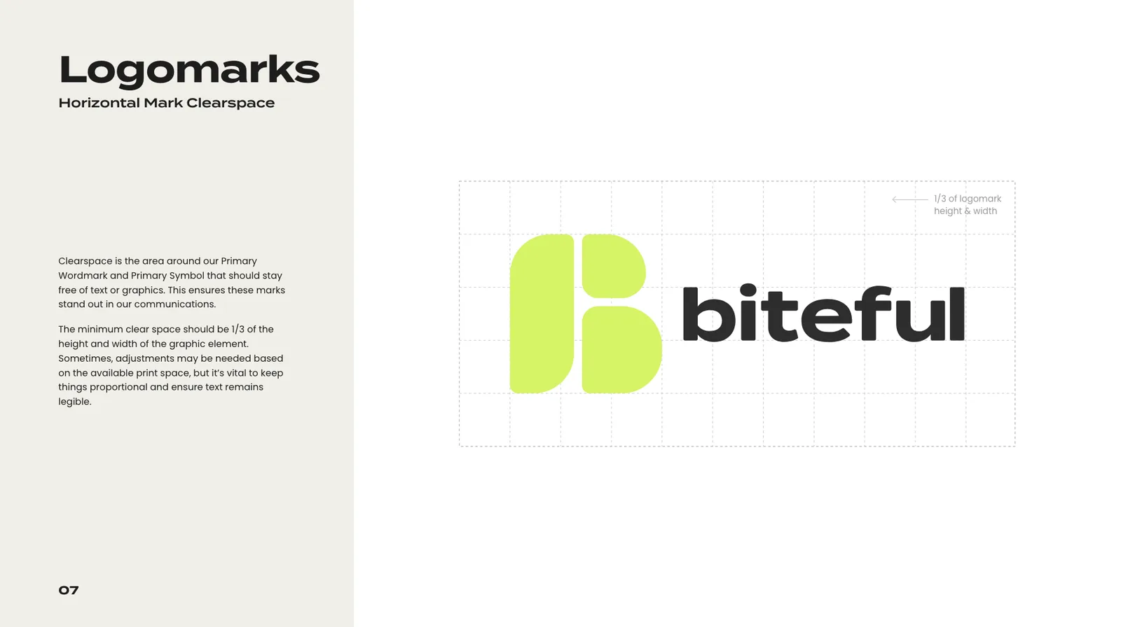 Biteful brand guidelines, page 07: Horizontal clearspace