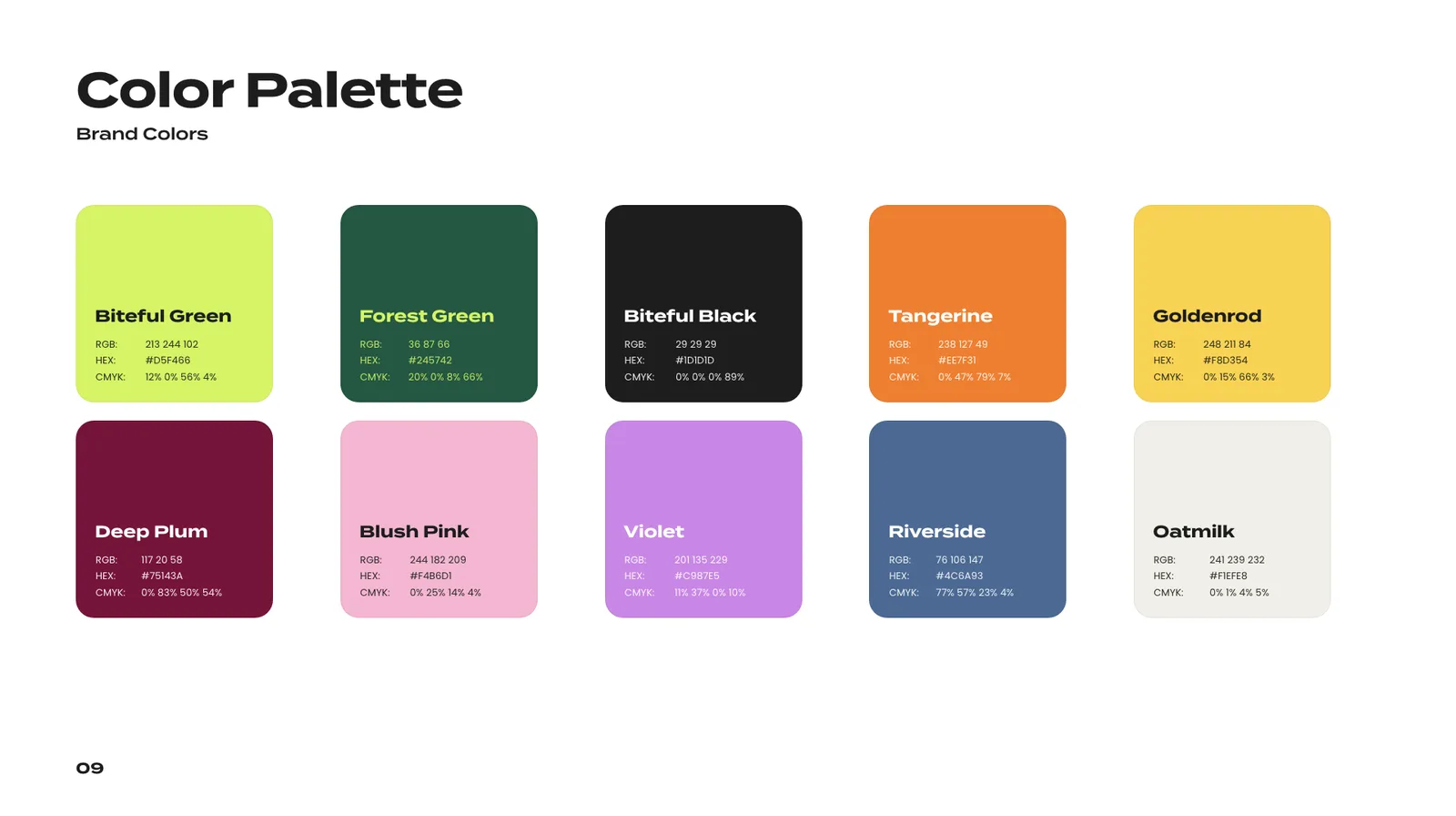 Biteful brand guidelines, page 09: Color palette