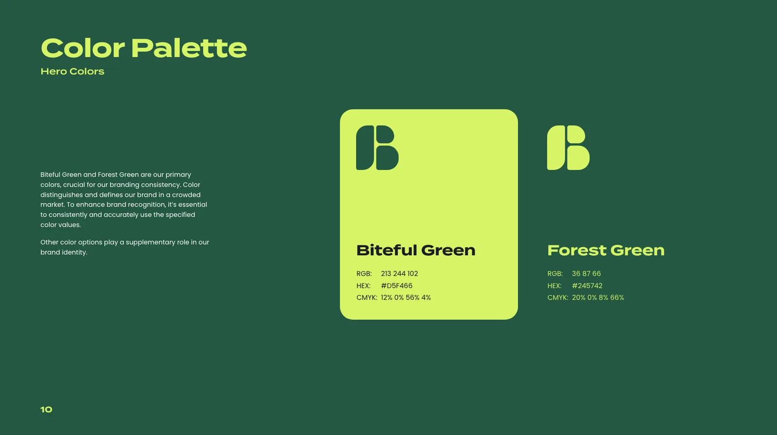 Biteful brand guidelines, page 10: Hero colors