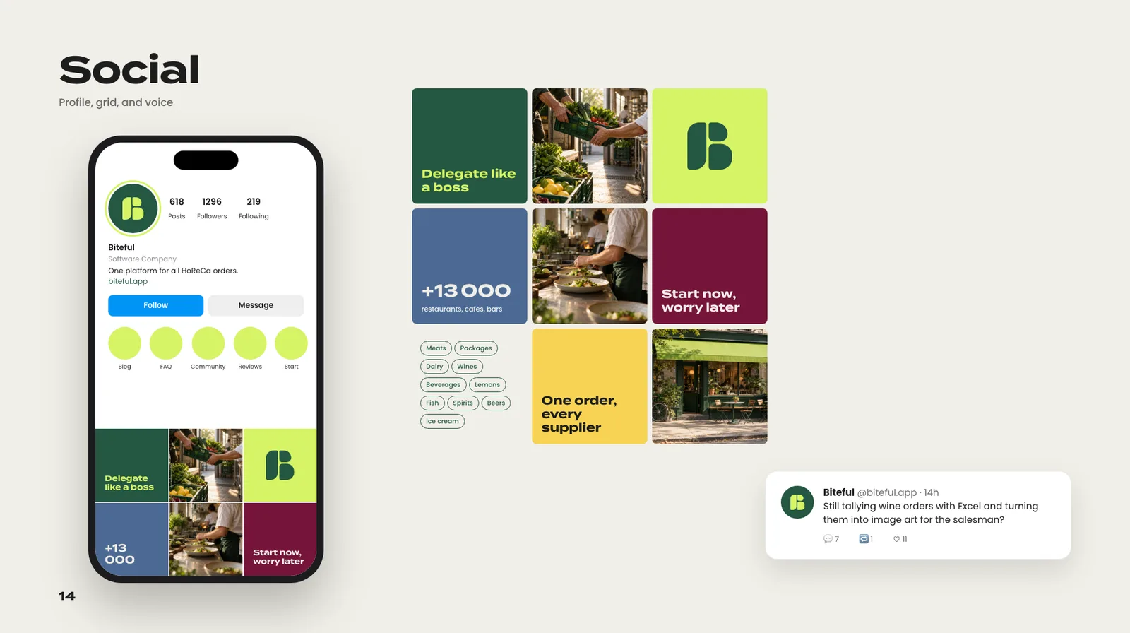 Biteful brand guidelines, page 14: Social