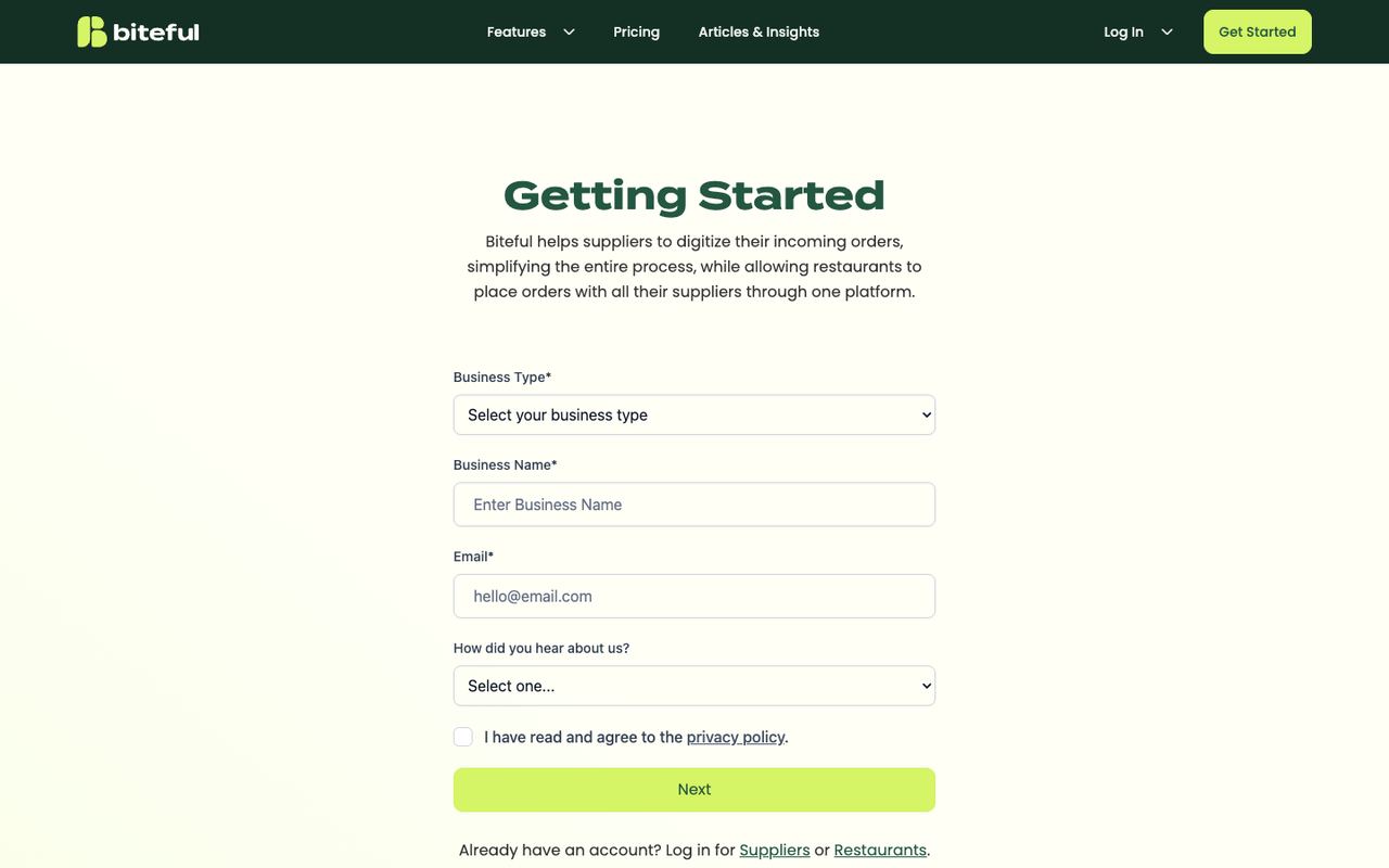 The signup flow — frictionless get-started form