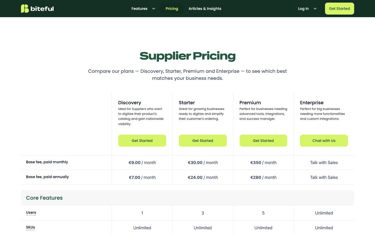 The pricing page — supplier plans compared