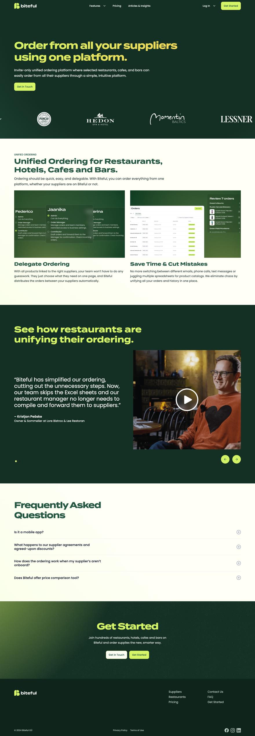 The unified ordering page, scrolling