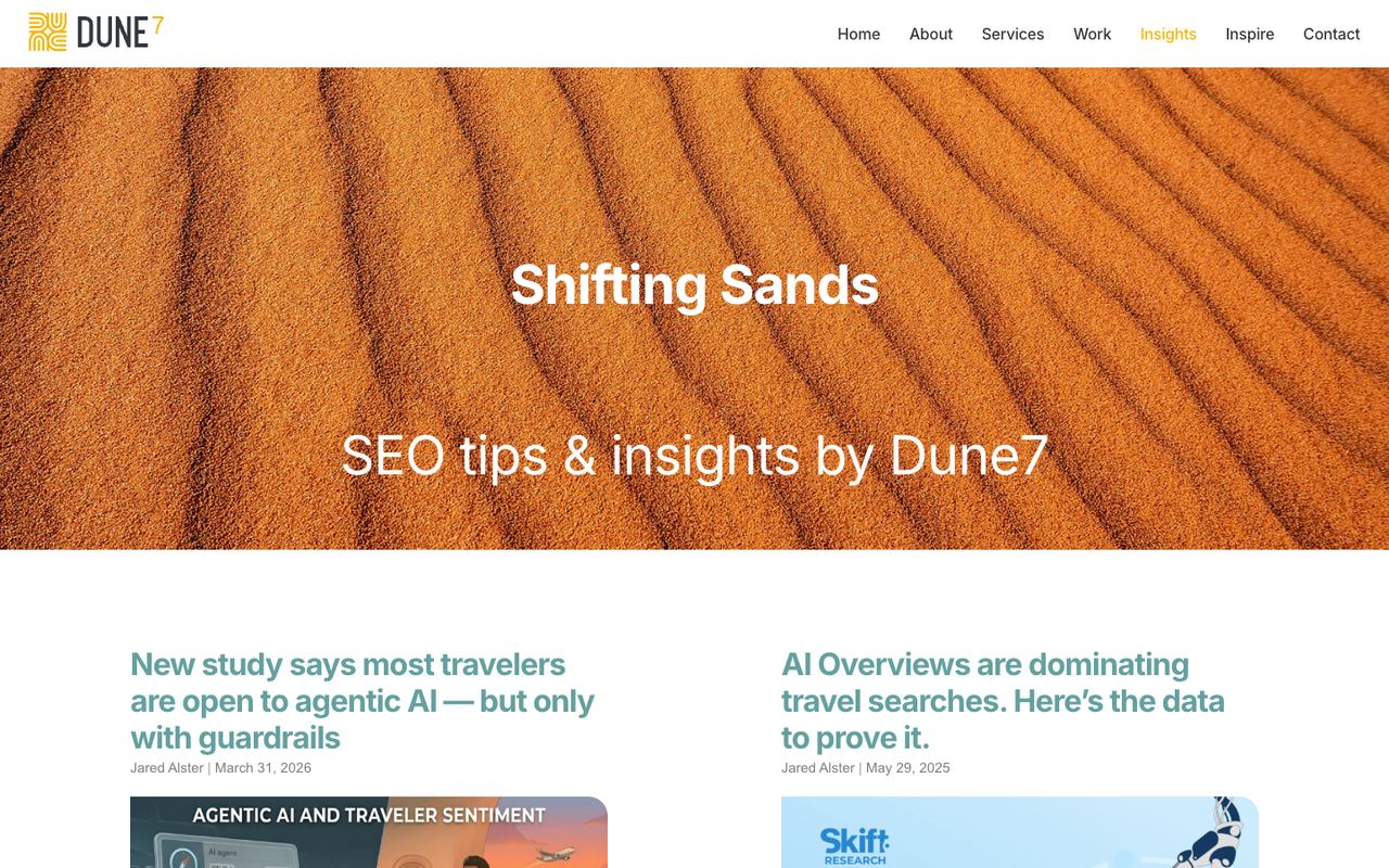 Shifting Sands — the Dune7 insights page over rippled orange sand