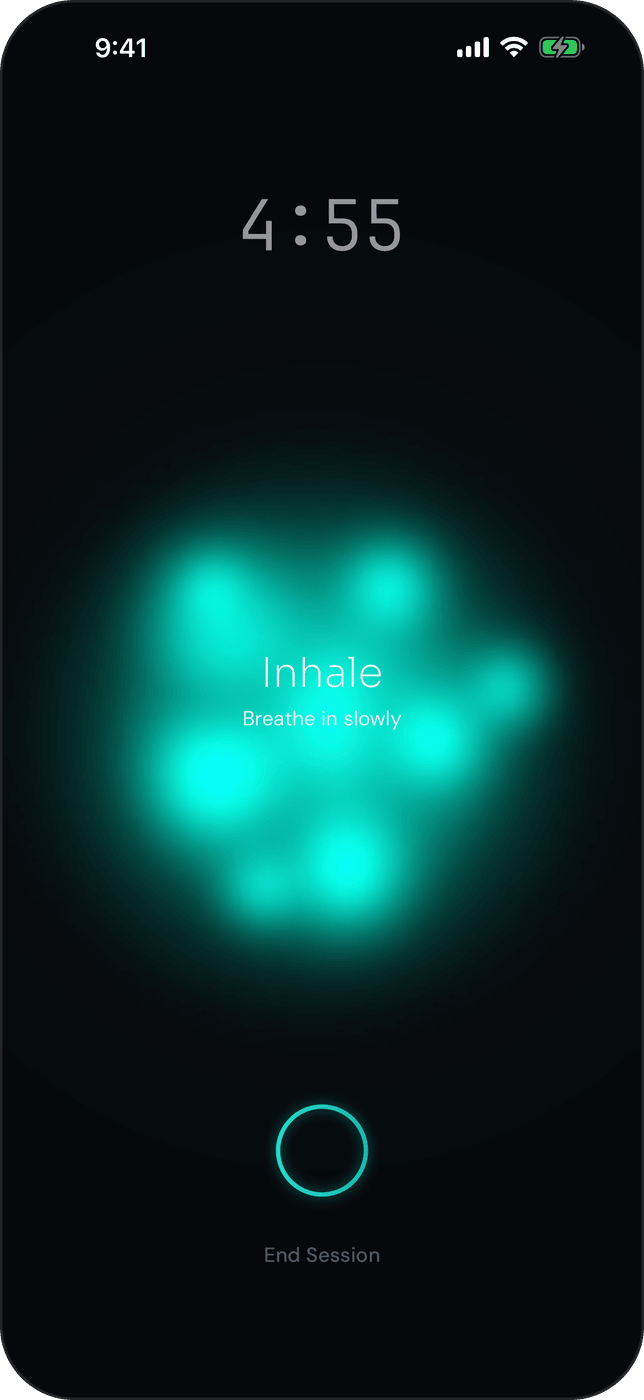 HRV Breathe active session — the lava-lamp breathing pacer
