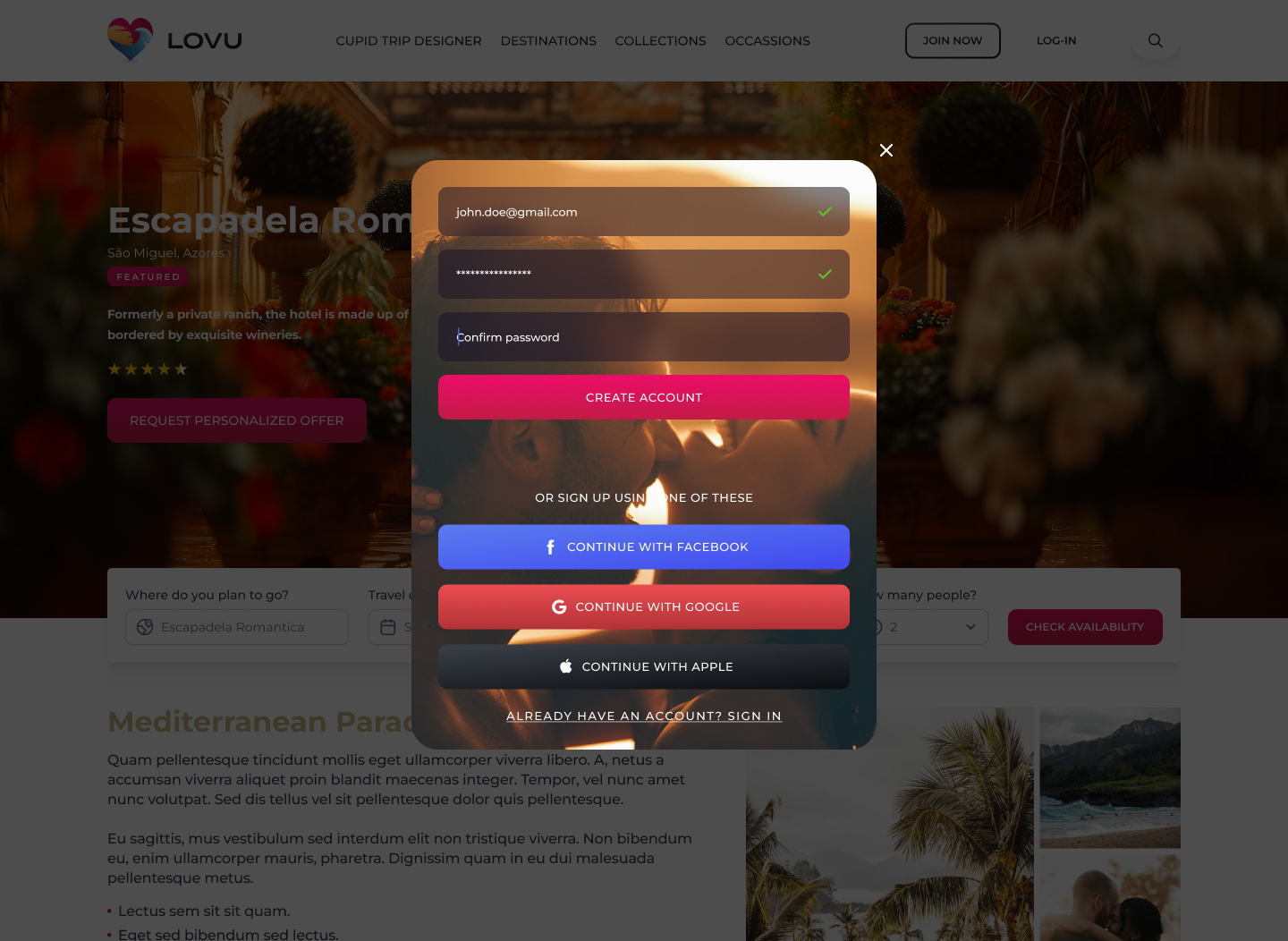 LOVU Romace Travel Platform