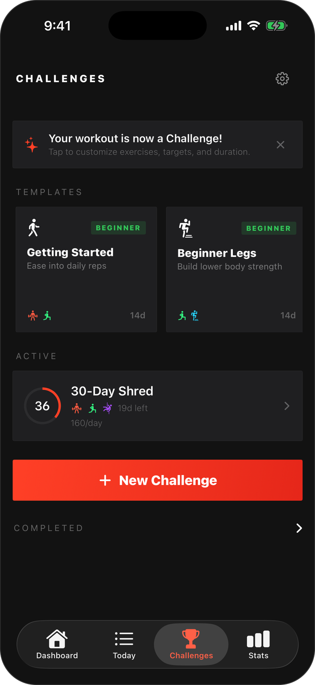 Challenges — templates and an active 30-day program
