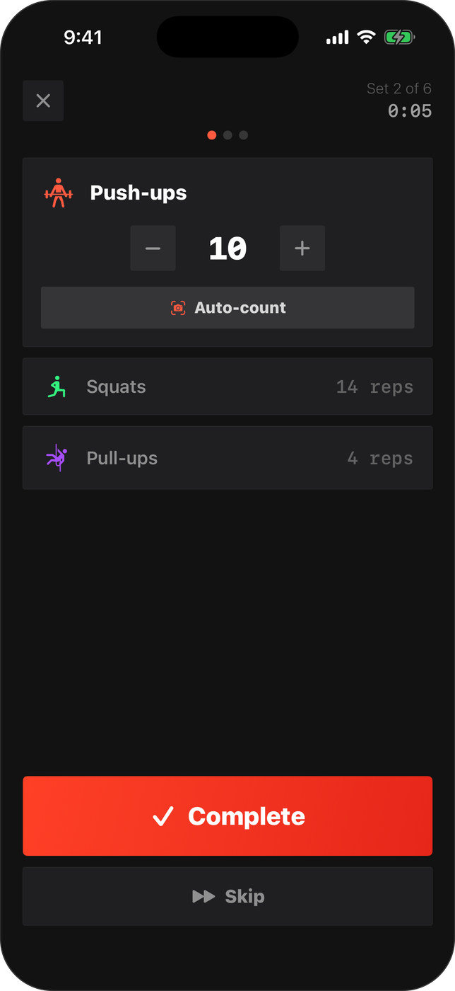 The Do Now set flow — rep counter with auto-count