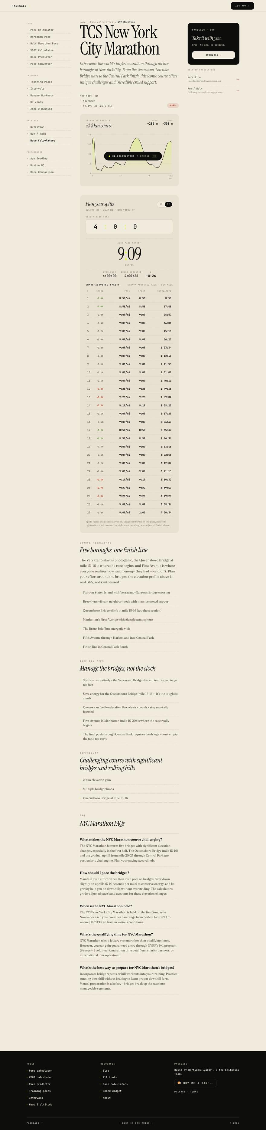 The NYC Marathon course page, scrolling