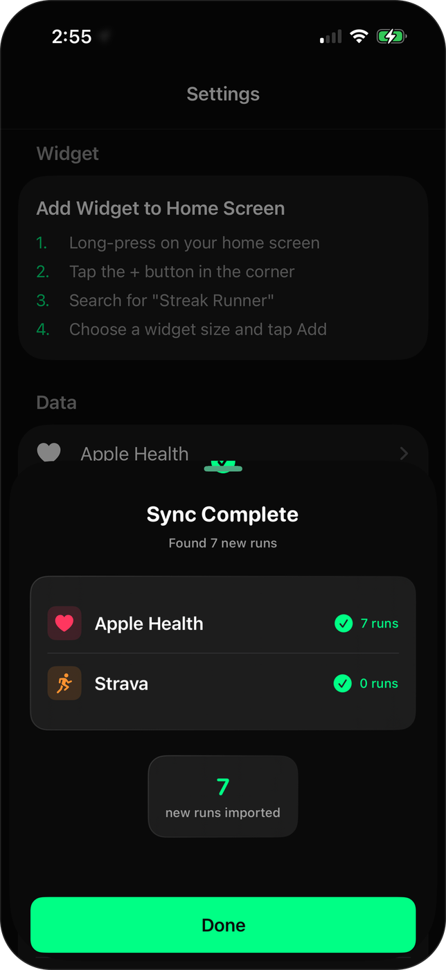 Sync complete — today's run pulled in automatically